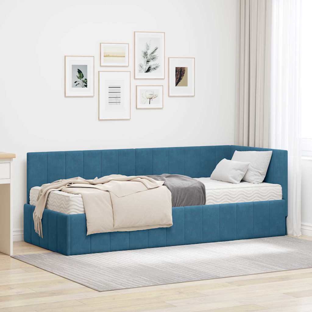 vidaXL Estructura de Cama Esquina con Colchón 2 uds. Azul Terciopelo