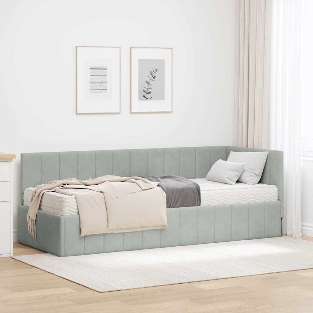 vidaXL Estructura de Cama Esquina con Colchón 2 uds. Gris claro