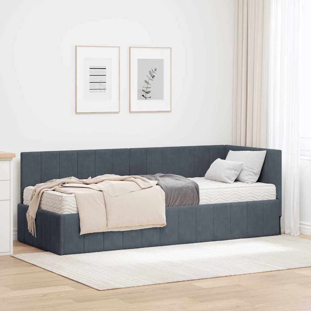 vidaXL Estructura de Cama Esquina con Colchón 2 uds. Gris oscuro