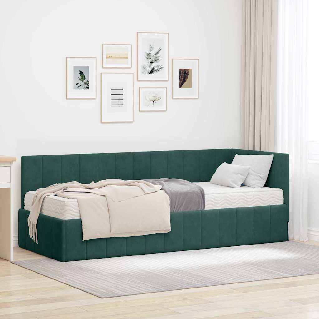 vidaXL Estructura de Cama Esquina con Colchón 2 uds. Verde oscuro
