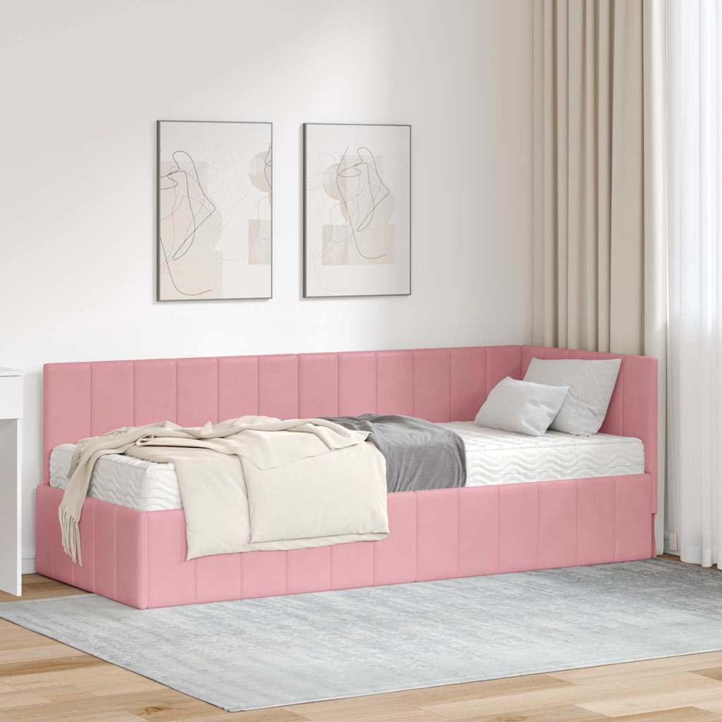 vidaXL Estructura de Cama Esquina con Colchón 2 uds. Rosa 80 x 200 cm