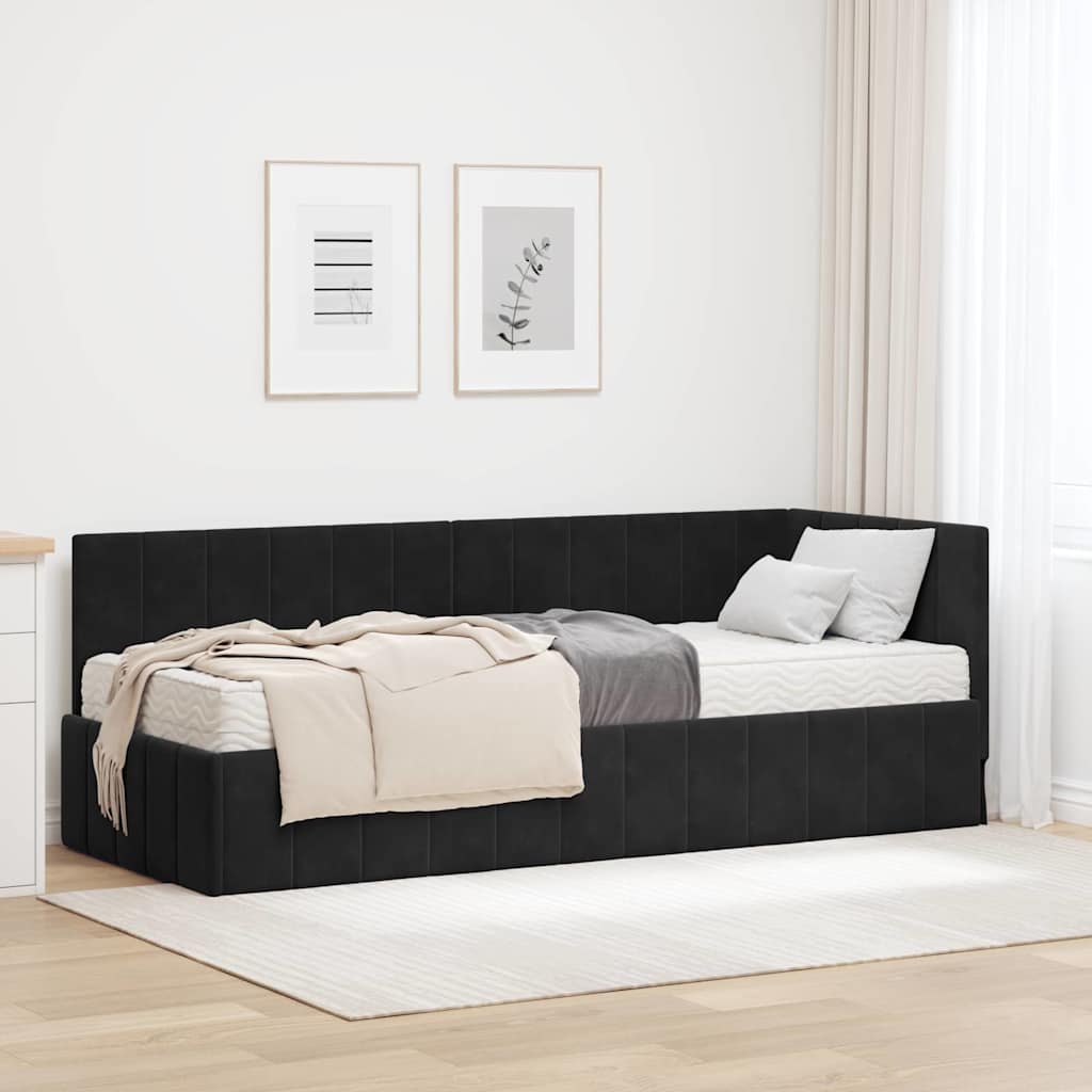 vidaXL Estructura de Cama Esquina con Colchón 2 uds. Negro Terciopelo