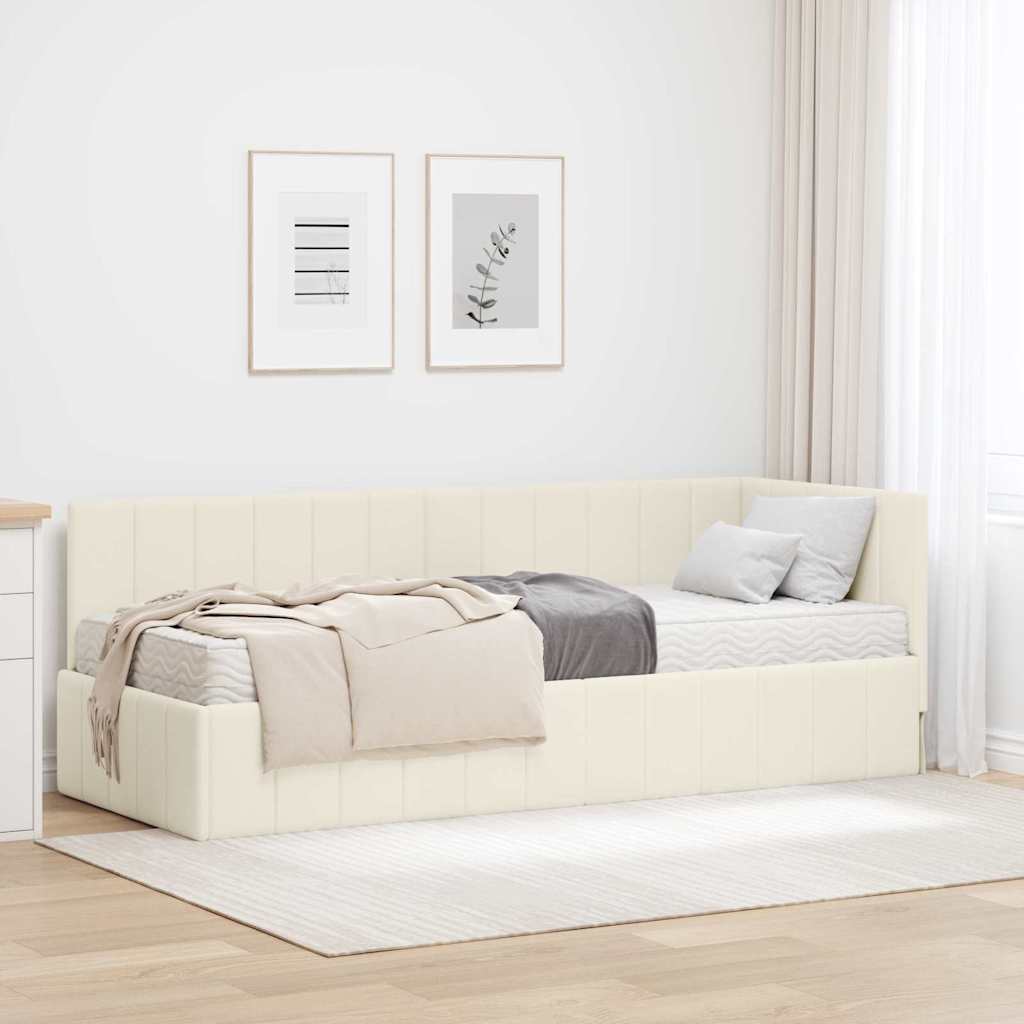 vidaXL Estructura de Cama Esquina con Colchón 2 uds. Crema Terciopelo