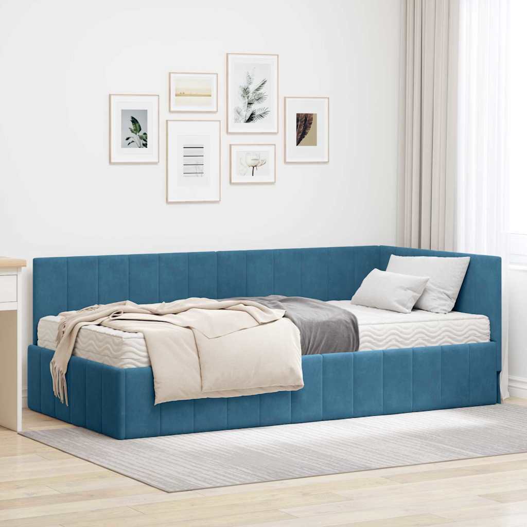 vidaXL Estructura de Cama Esquina con Colchón 2 uds. Azul Terciopelo