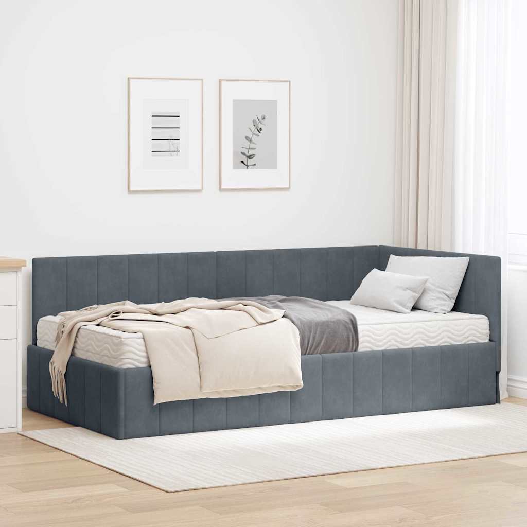 vidaXL Estructura de Cama Esquina con Colchón 2 uds. Gris oscuro