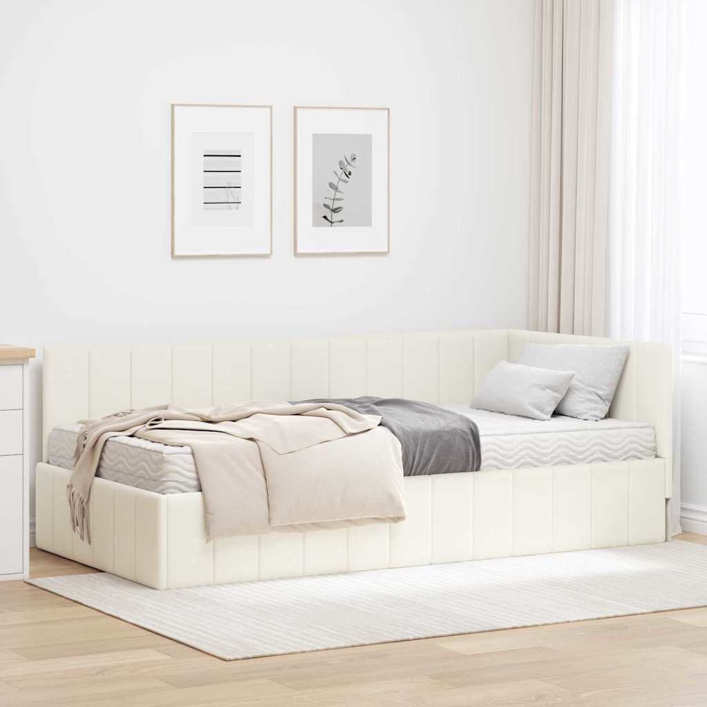 vidaXL Estructura de Cama Esquina con Colchón 2 uds. Crema Terciopelo