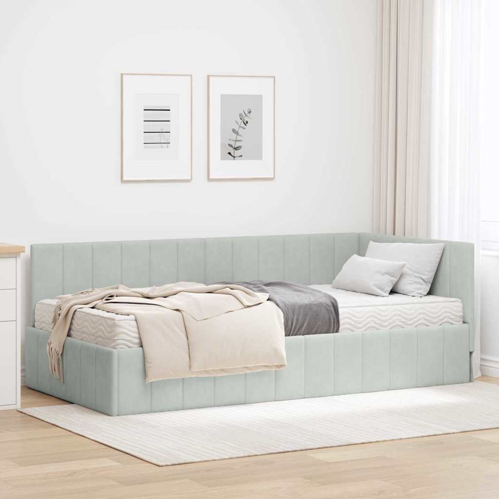 vidaXL Estructura de Cama Esquina con Colchón 2 uds. Gris claro