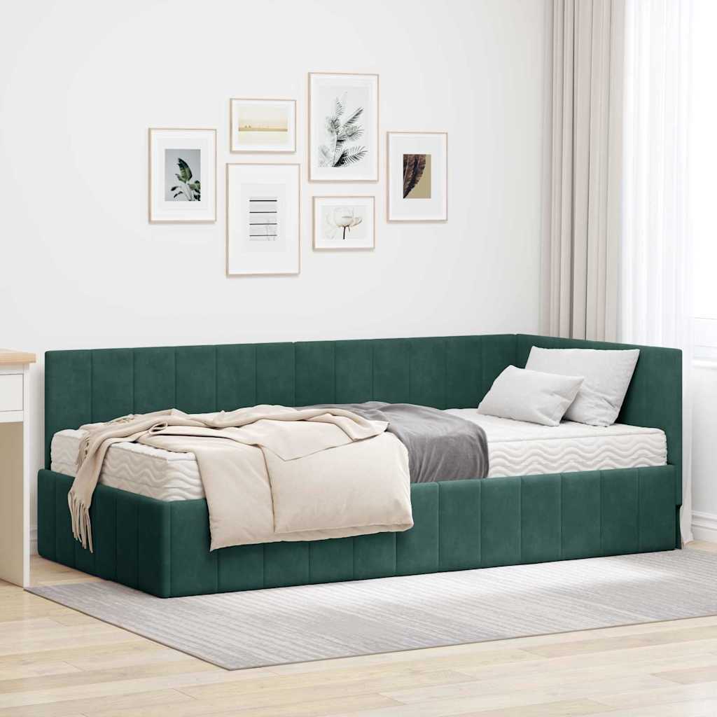 vidaXL Estructura de Cama Esquina con Colchón 2 uds. Verde oscuro