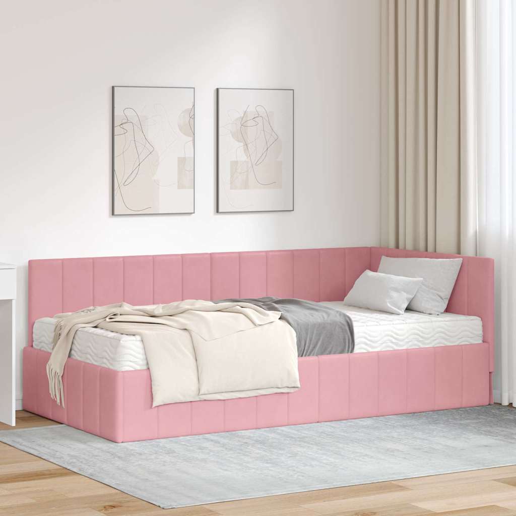 vidaXL Estructura de Cama Esquina con Colchón 2 uds. Rosa 100 x 200 cm