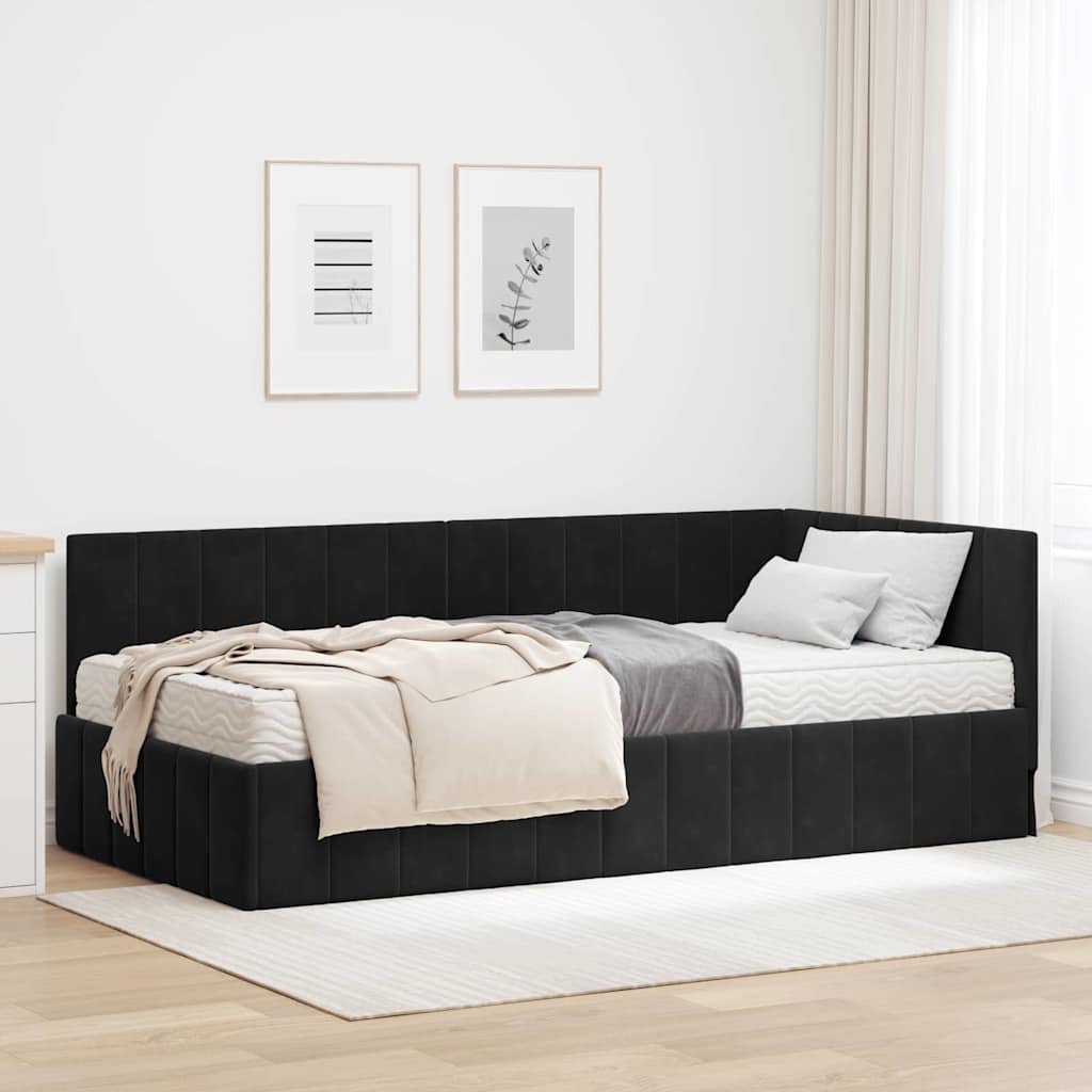 vidaXL Estructura de Cama Esquina con Colchón 2 uds. Negro Terciopelo