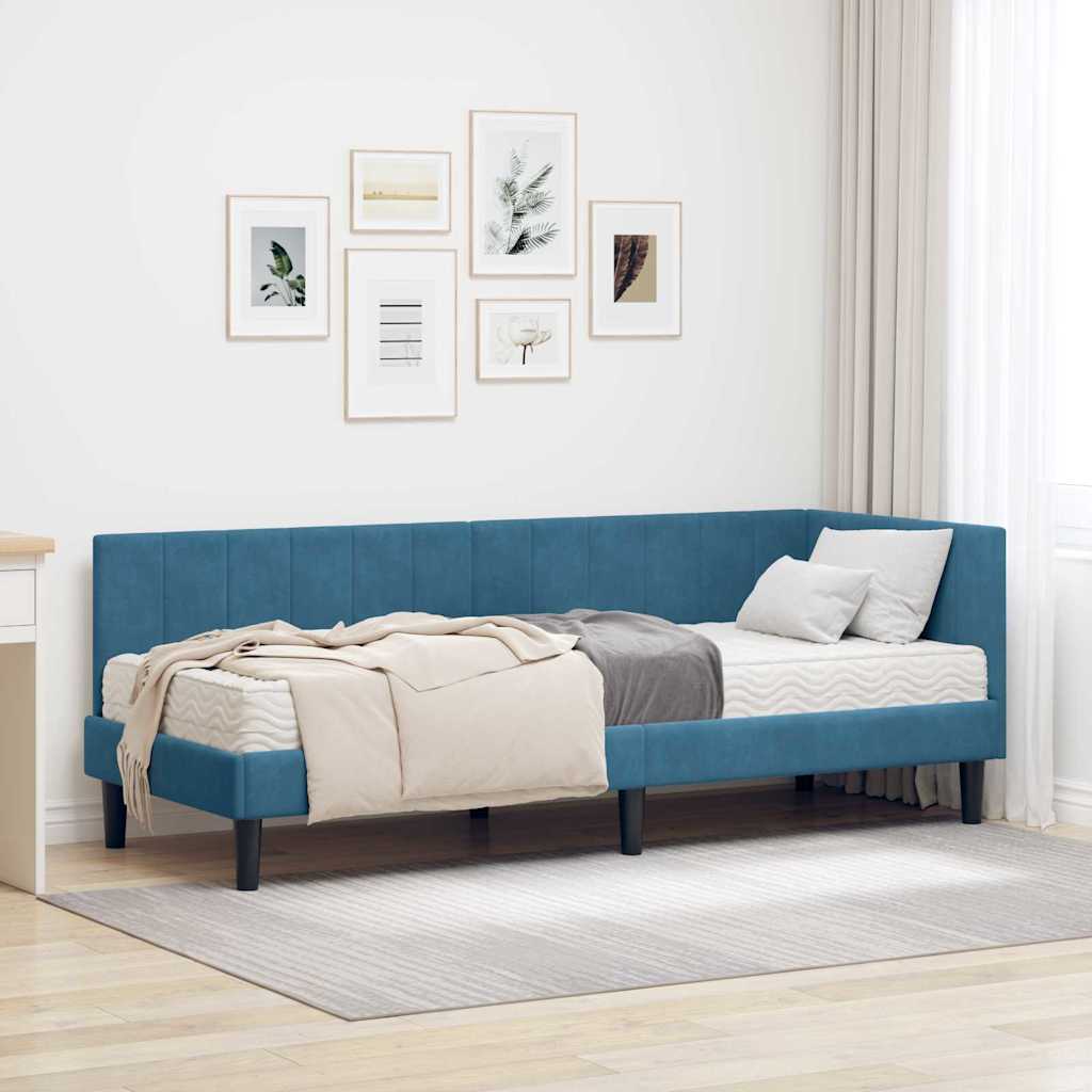 vidaXL Estructura de Cama Esquina con Colchón 2 uds. Azul Terciopelo