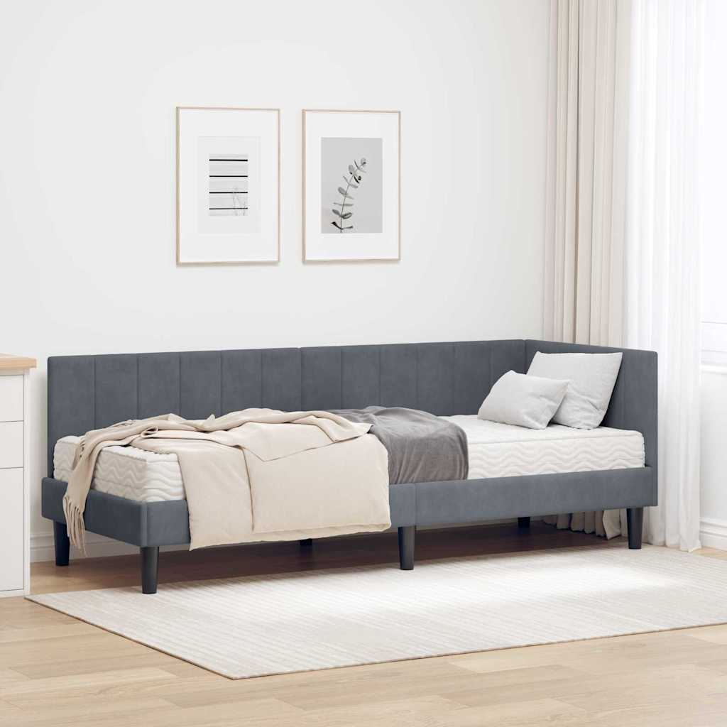 vidaXL Estructura de Cama Esquina con Colchón 2 uds. Gris oscuro