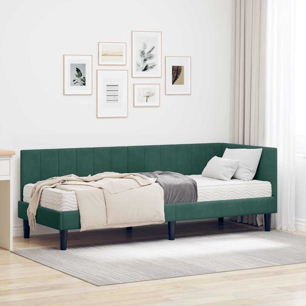 vidaXL Estructura de Cama Esquina con Colchón 2 uds. Verde oscuro