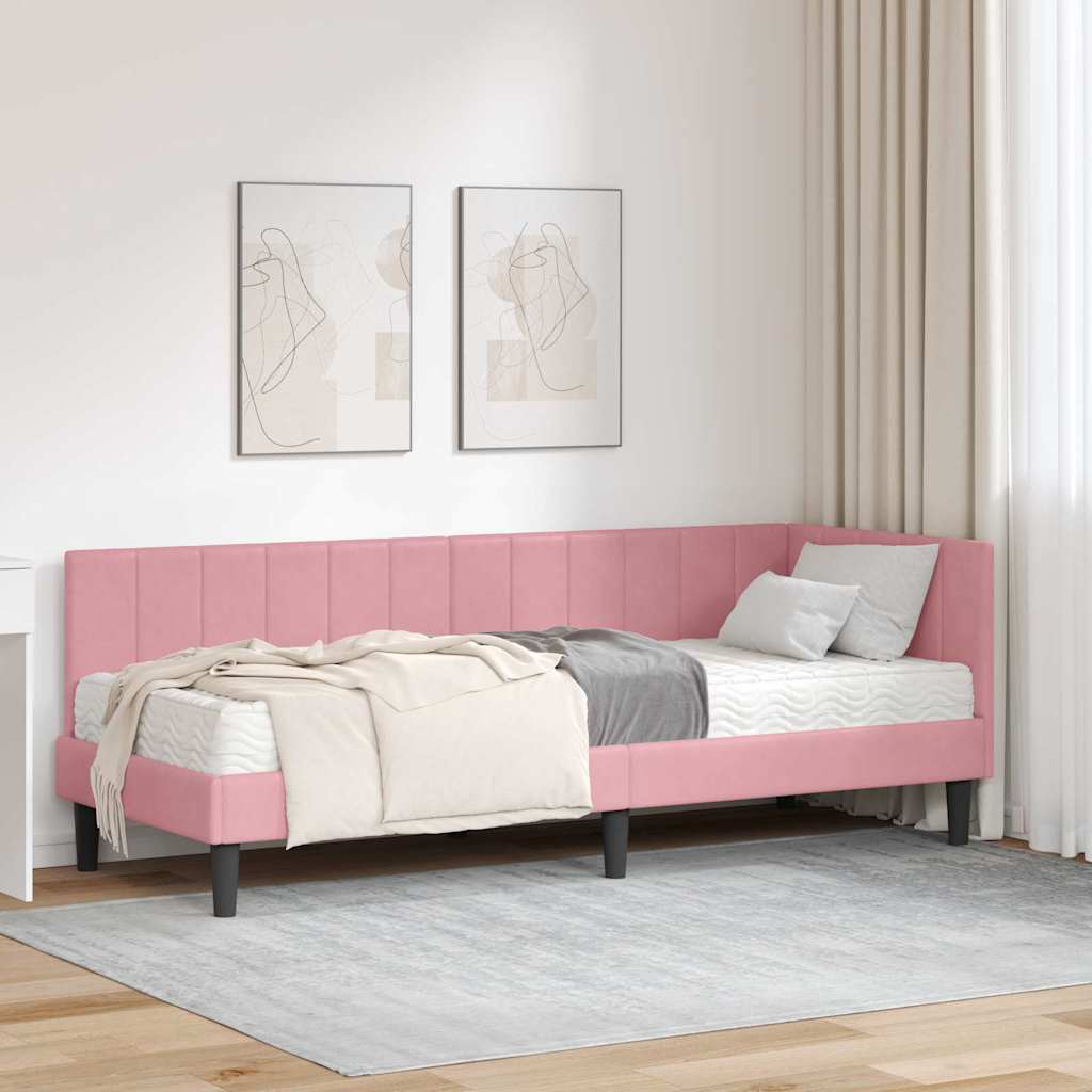 vidaXL Estructura de Cama Esquina con Colchón 2 uds. Rosa 80 x 200 cm