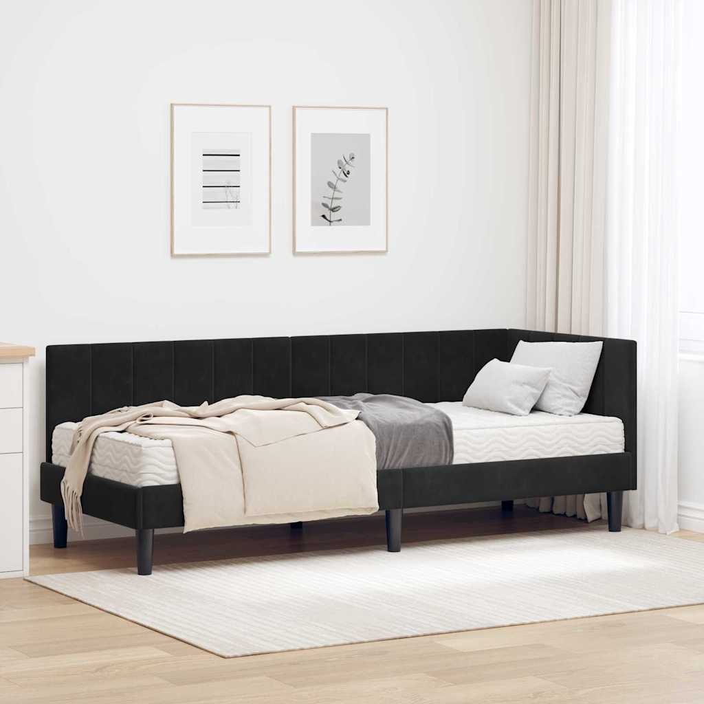 vidaXL Estructura de Cama Esquina con Colchón 2 uds. Negro Terciopelo