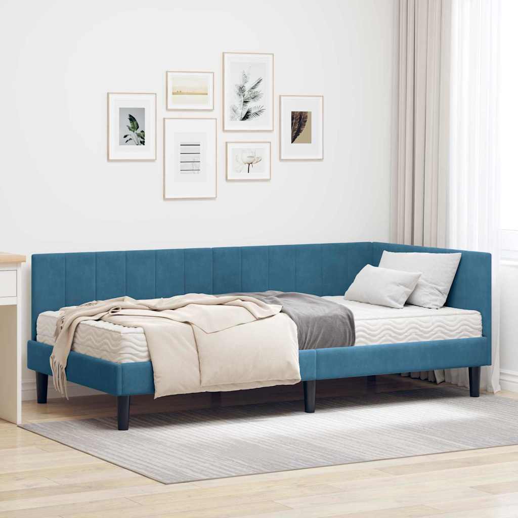vidaXL Estructura de Cama Esquina con Colchón 2 uds. Azul Terciopelo