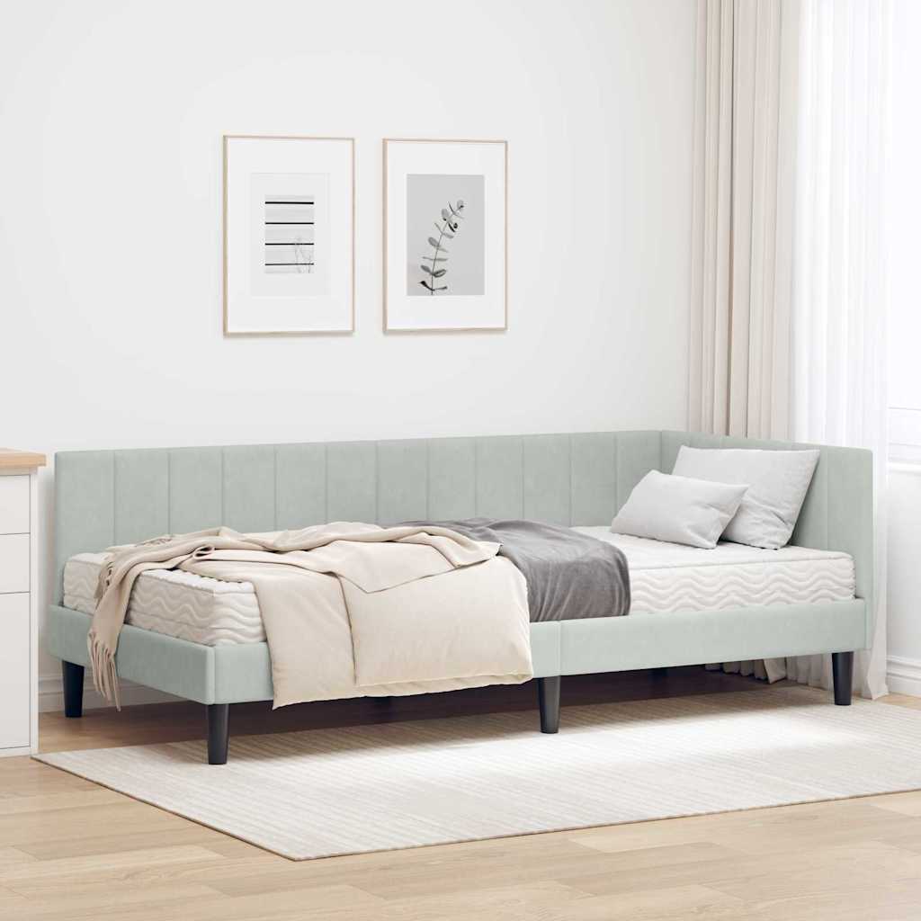 vidaXL Estructura de Cama Esquina con Colchón 2 uds. Gris claro