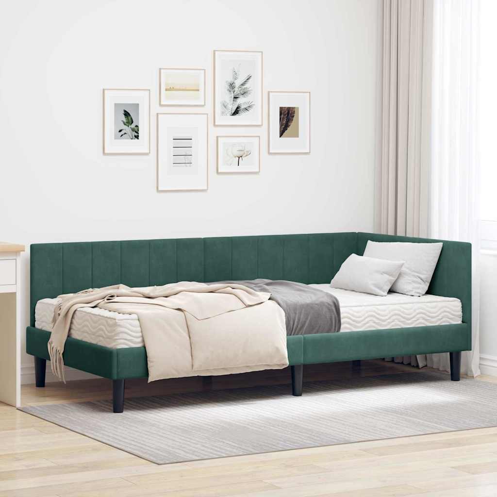 vidaXL Estructura de Cama Esquina con Colchón 2 uds. Verde oscuro