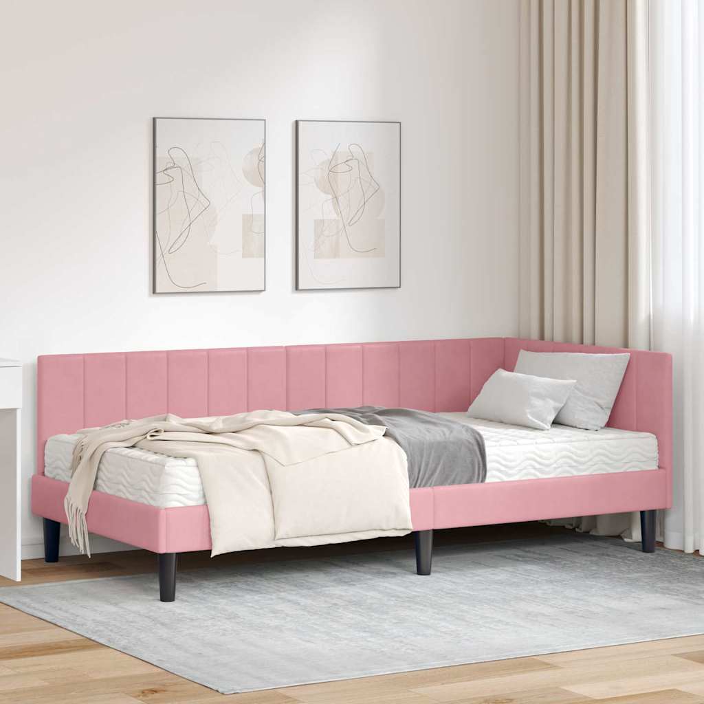 vidaXL Estructura de Cama Esquina con Colchón 2 uds. Rosa 90 x 190 cm