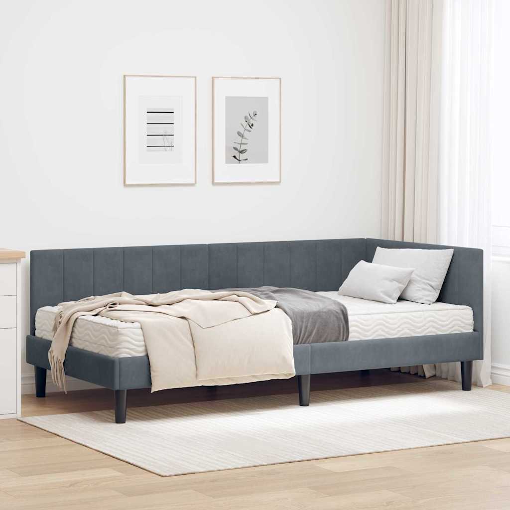 vidaXL Estructura de Cama Esquina con Colchón 2 uds. Gris oscuro