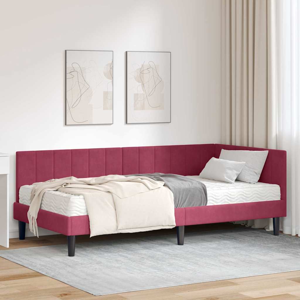 vidaXL Estructura de Cama Esquina con Colchón 2 uds. Rojo vino