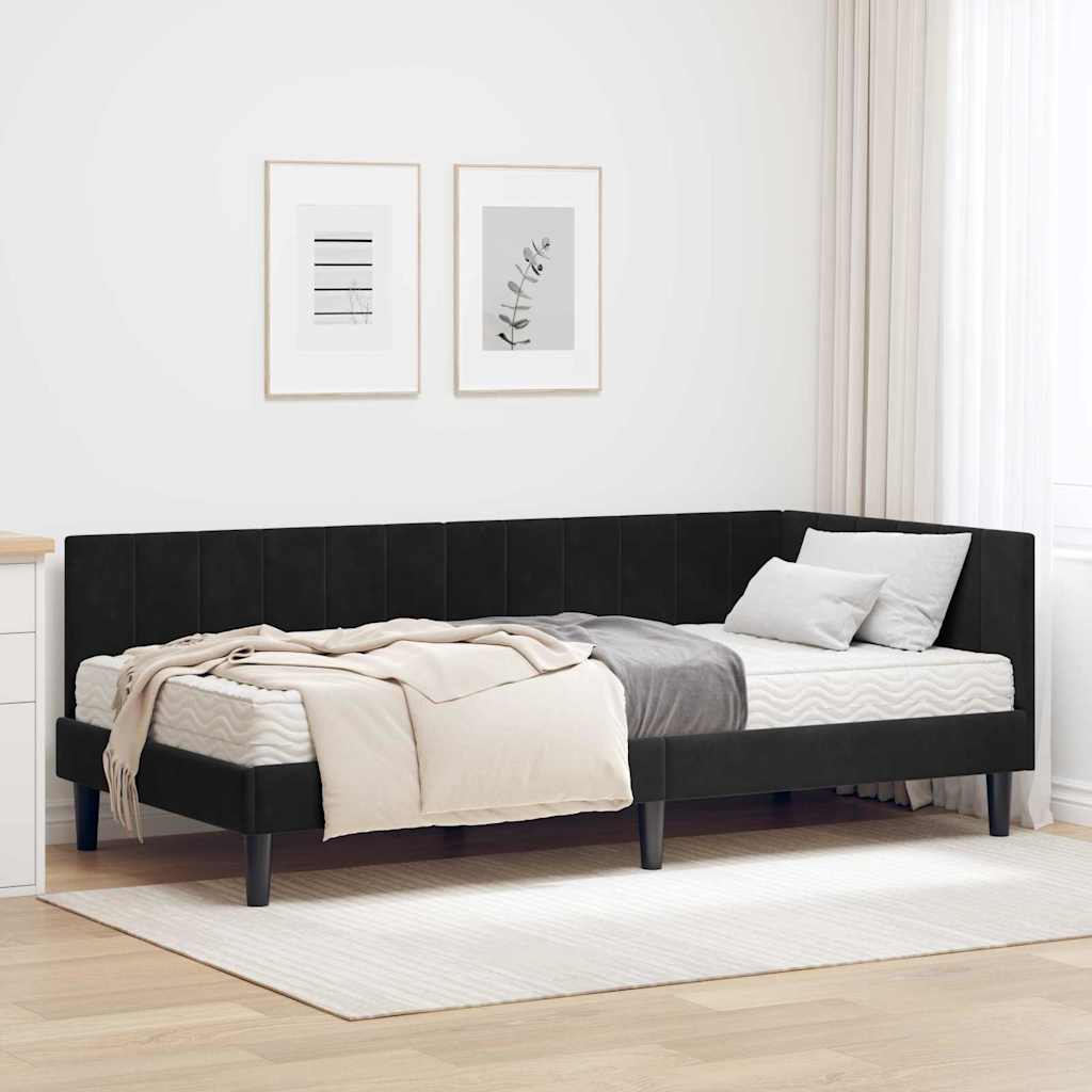vidaXL Estructura de Cama Esquina con Colchón 2 uds. Negro Terciopelo