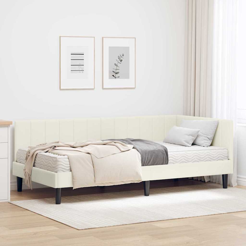 vidaXL Estructura de Cama Esquina con Colchón 2 uds. Crema Terciopelo