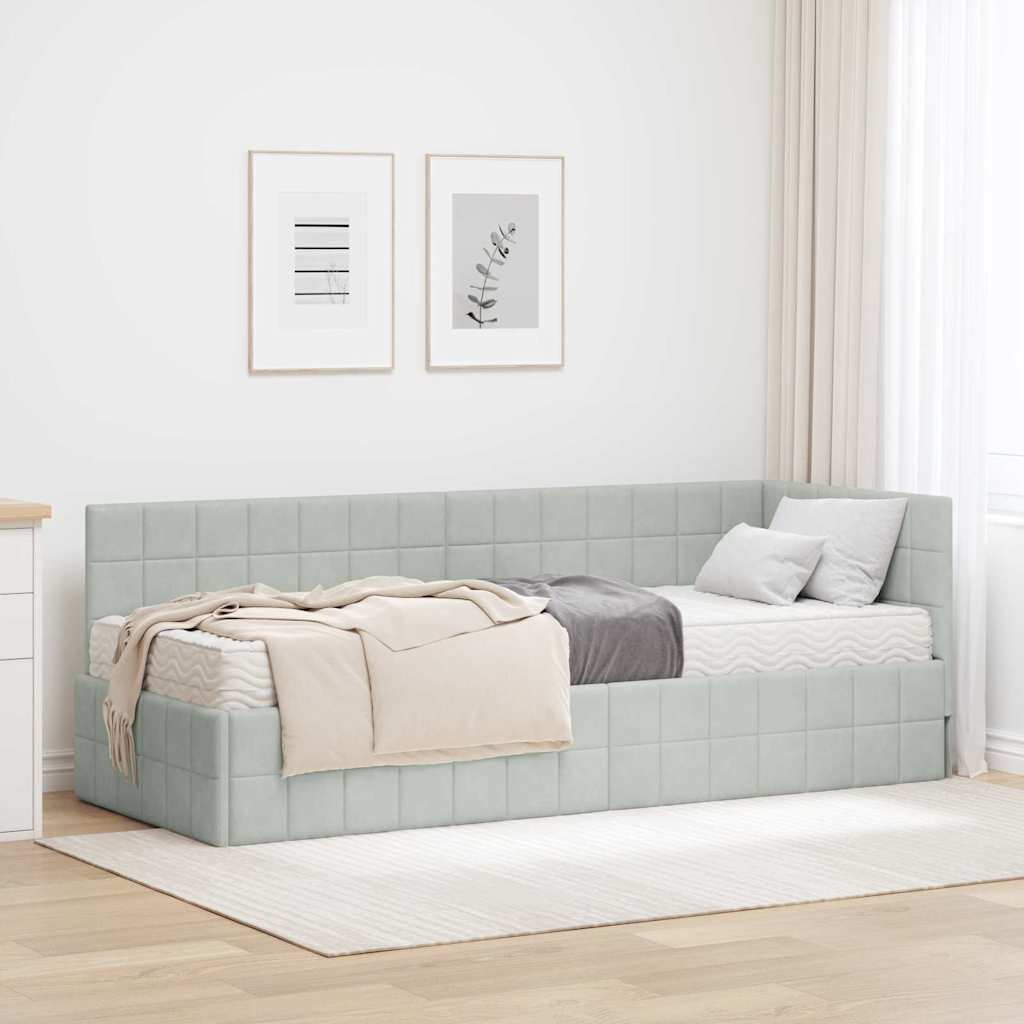 vidaXL Estructura de Cama Esquina con Colchón Manual 2 uds. Gris claro