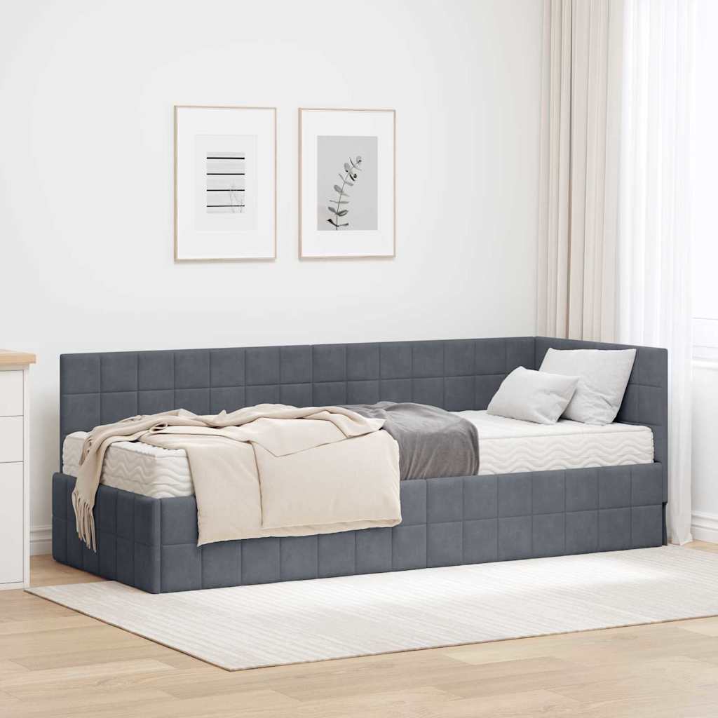 vidaXL Estructura de Cama Esquina con Colchón 2 uds. Gris oscuro