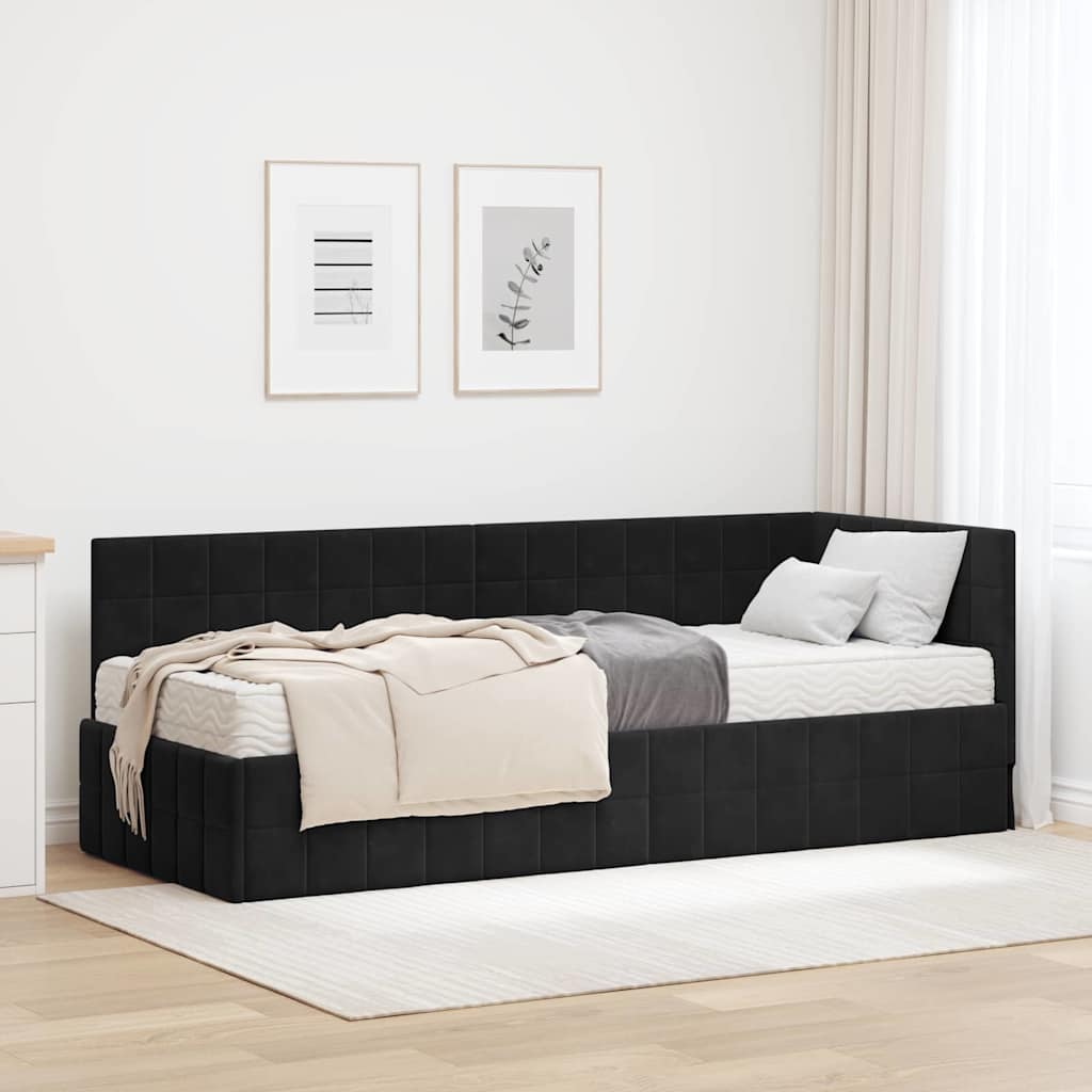 vidaXL Estructura de Cama Esquina con Colchón 2 uds. Negro Terciopelo