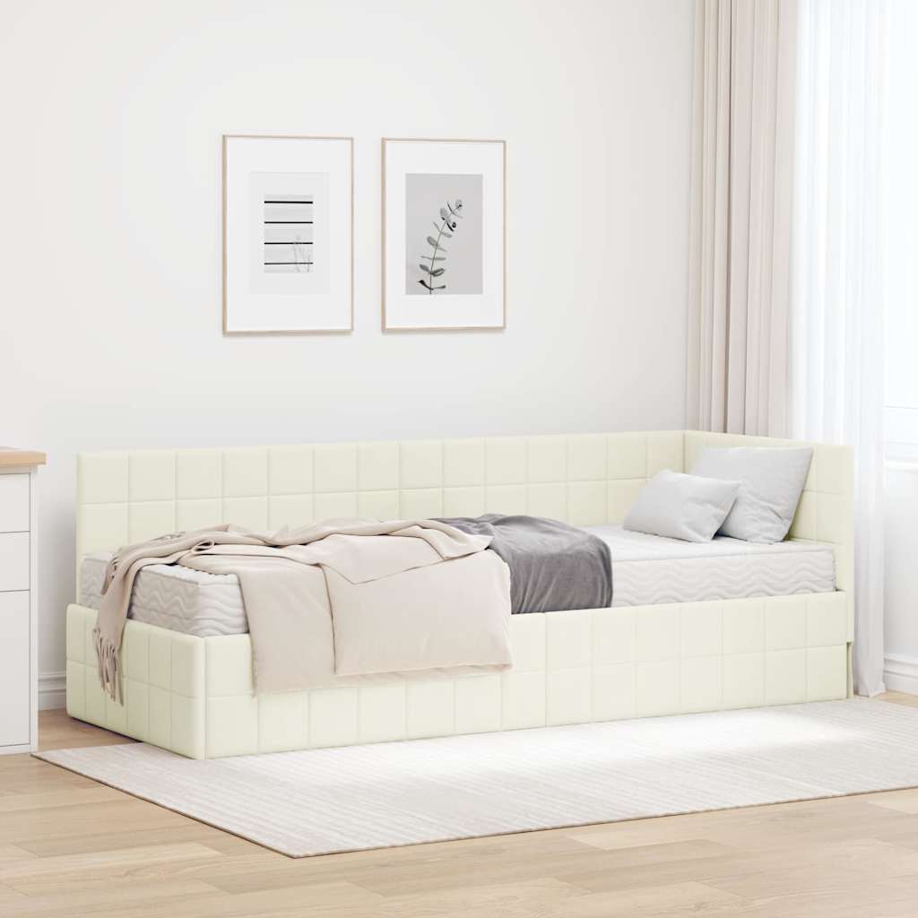 vidaXL Estructura de Cama Esquina con Colchón 2 uds. Crema Terciopelo