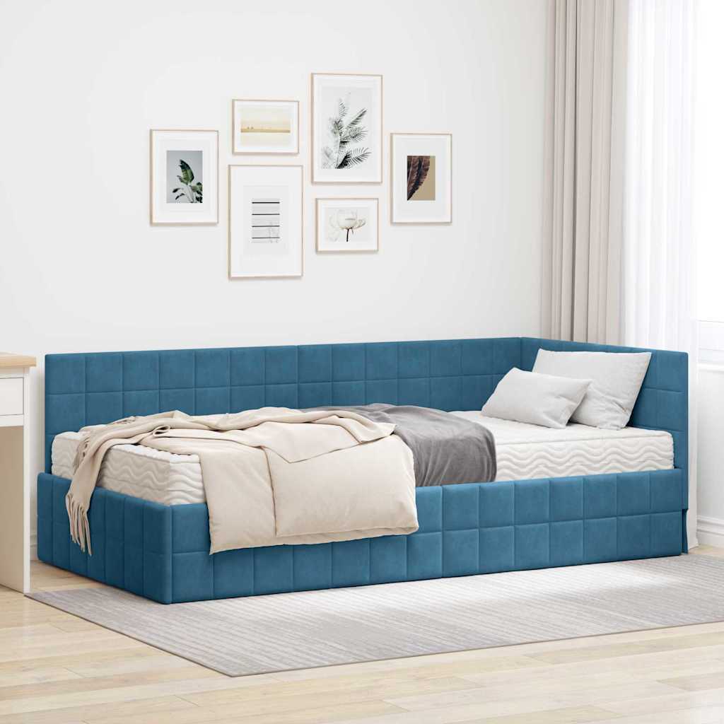 vidaXL Estructura de Cama Esquina con Colchón 2 uds. Azul Terciopelo