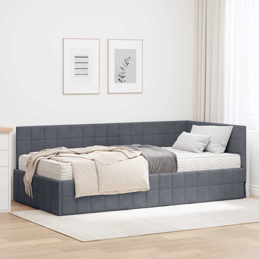vidaXL Estructura de Cama Esquina con Colchón 2 uds. Gris oscuro