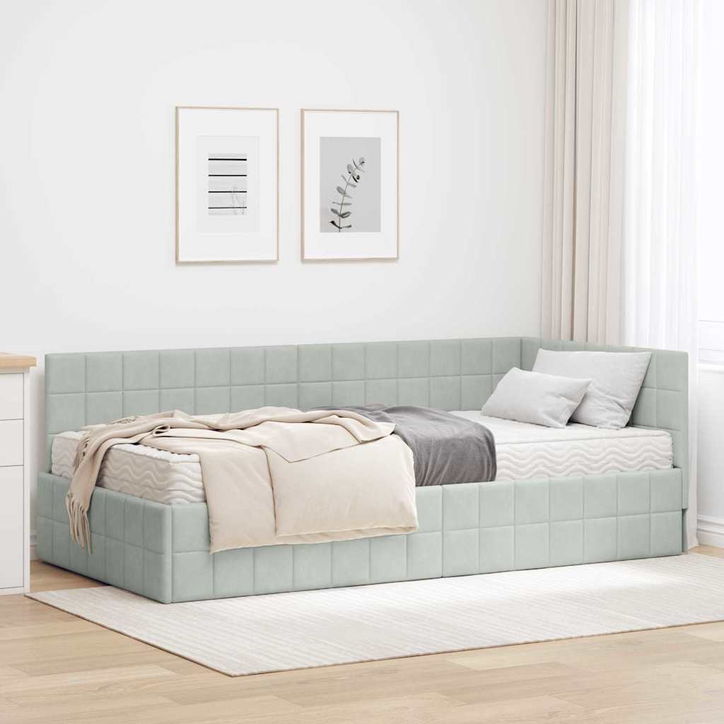 vidaXL Estructura de Cama Esquina con Colchón Manual 2 uds. Gris claro