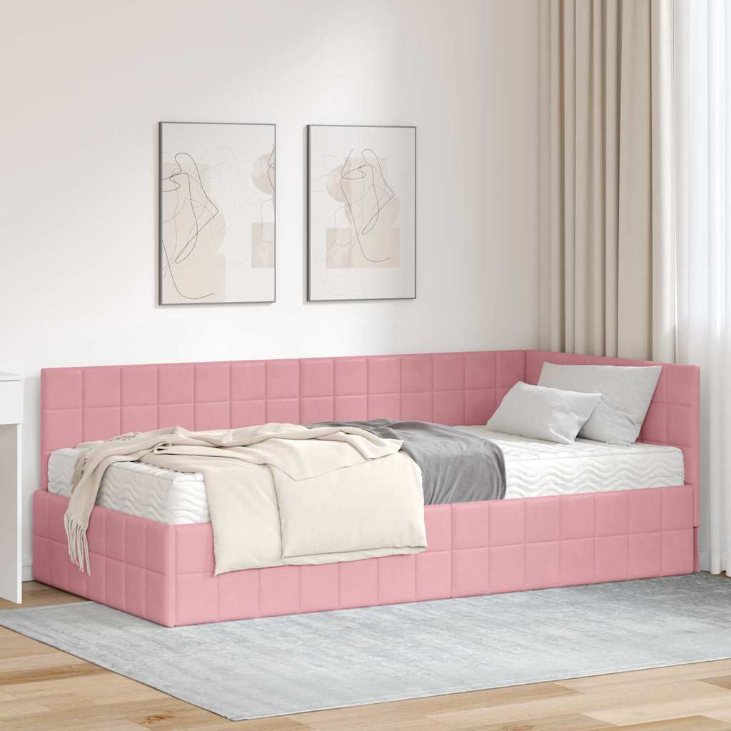 vidaXL Estructura de Cama Esquina con Colchón 2 uds. Rosa 100 x 200 cm