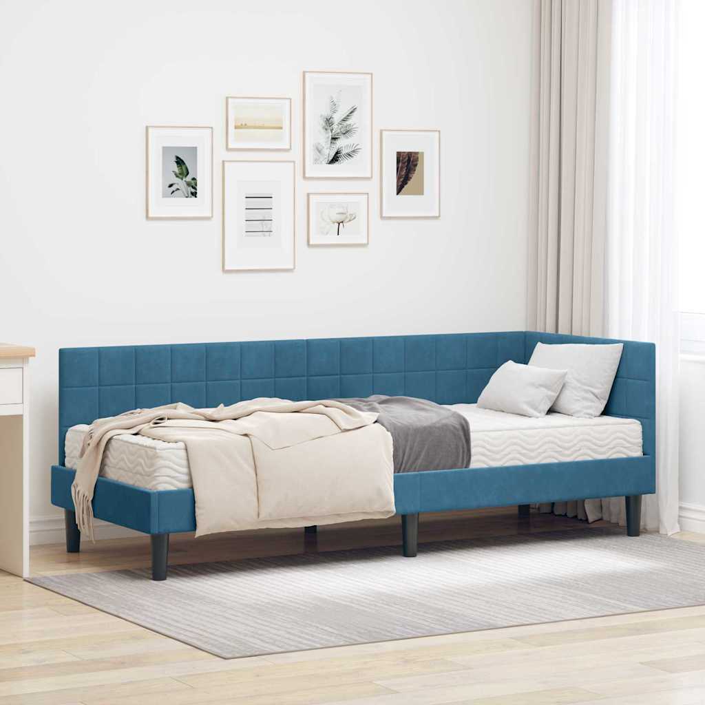 vidaXL Estructura de Cama Esquina con Colchón 2 uds. Azul Terciopelo