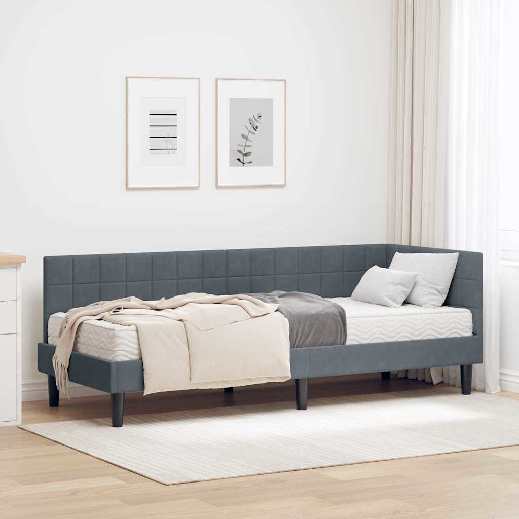 vidaXL Estructura de Cama Esquina con Colchón 2 uds. Gris oscuro