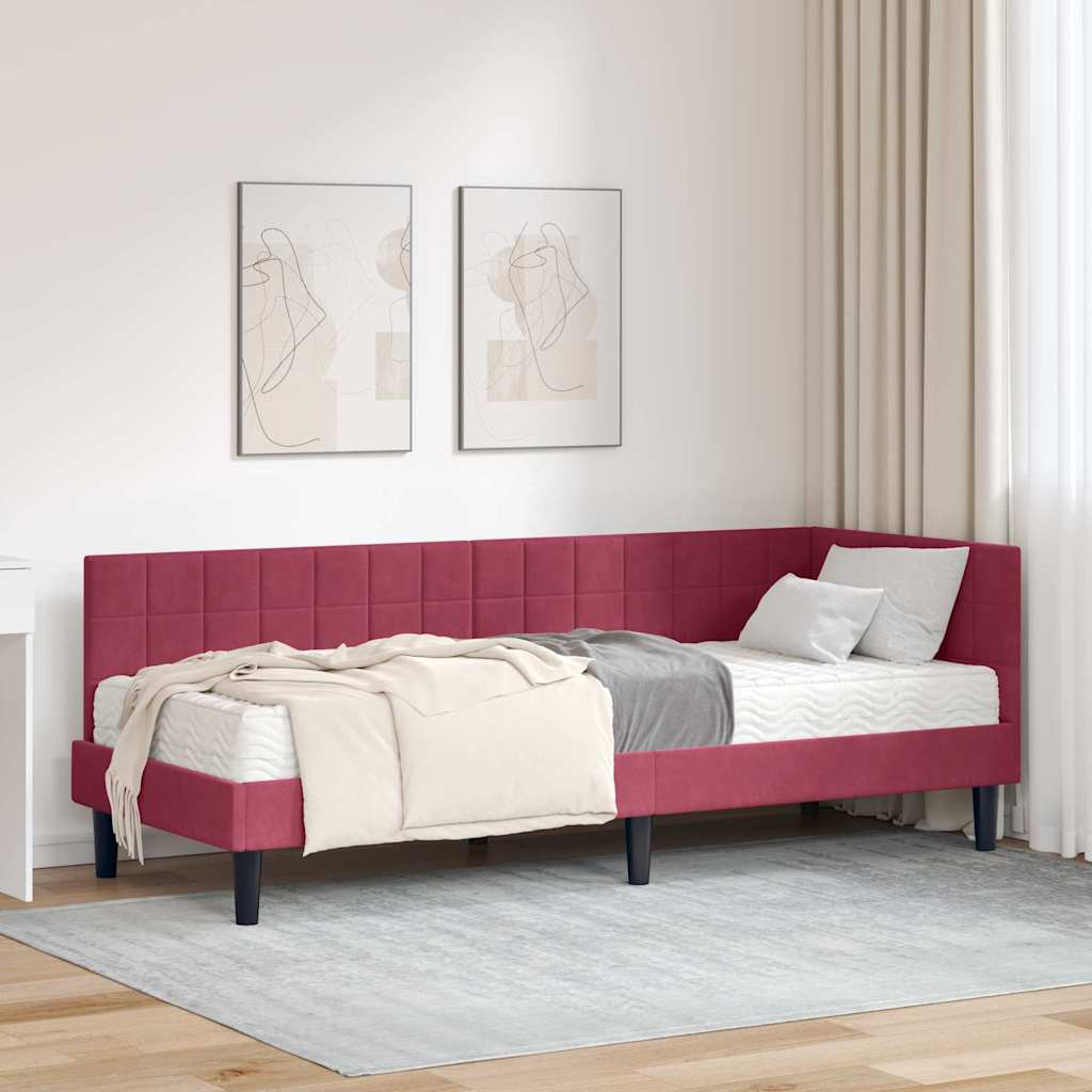 vidaXL Estructura de Cama Esquina con Colchón 2 uds. Rojo vino