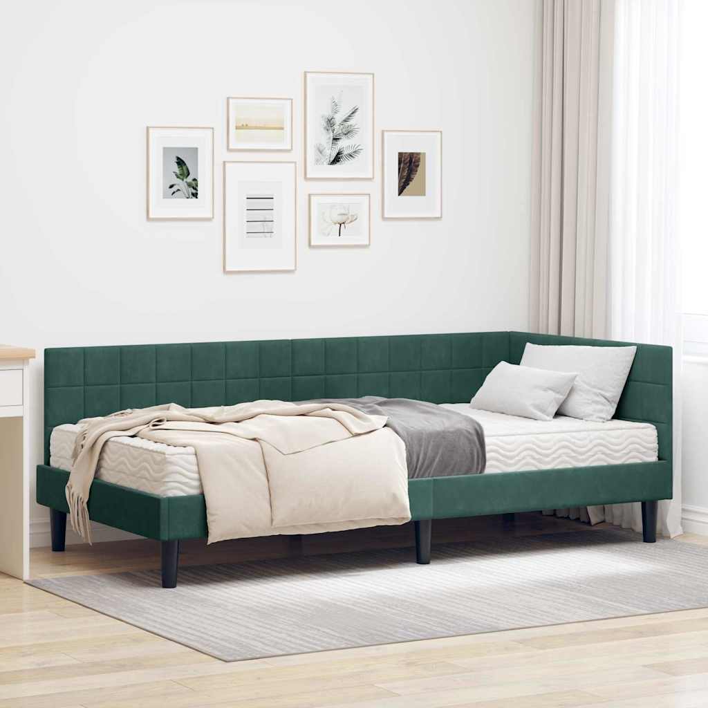 vidaXL Estructura de Cama Esquina con Colchón 2 uds. Verde oscuro