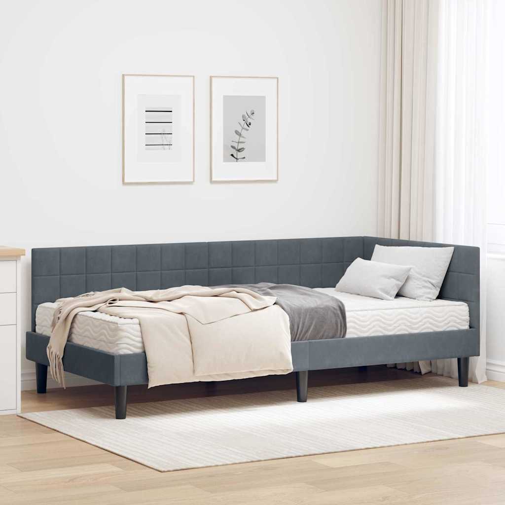 vidaXL Estructura de Cama Esquina con Colchón 2 uds. Gris oscuro