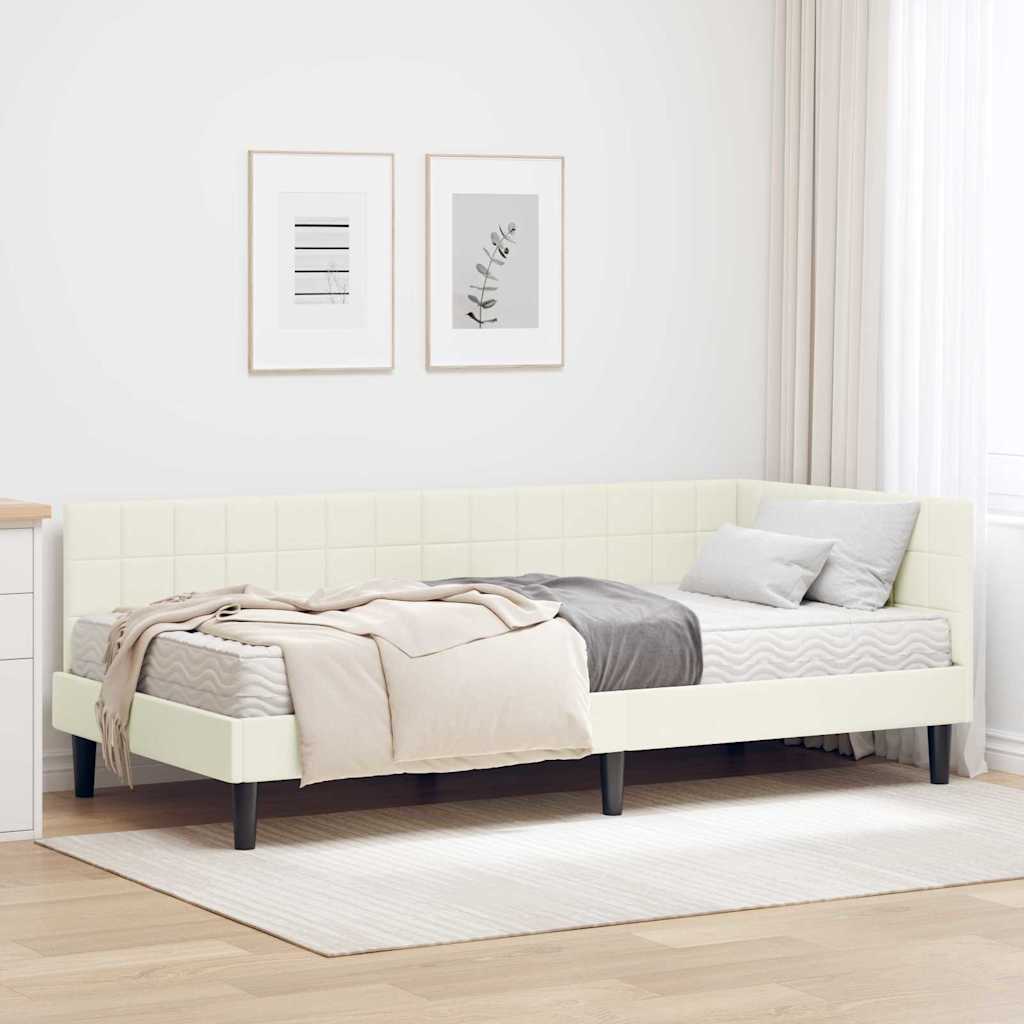 vidaXL Estructura de Cama Esquina con Colchón 2 uds. Crema Terciopelo
