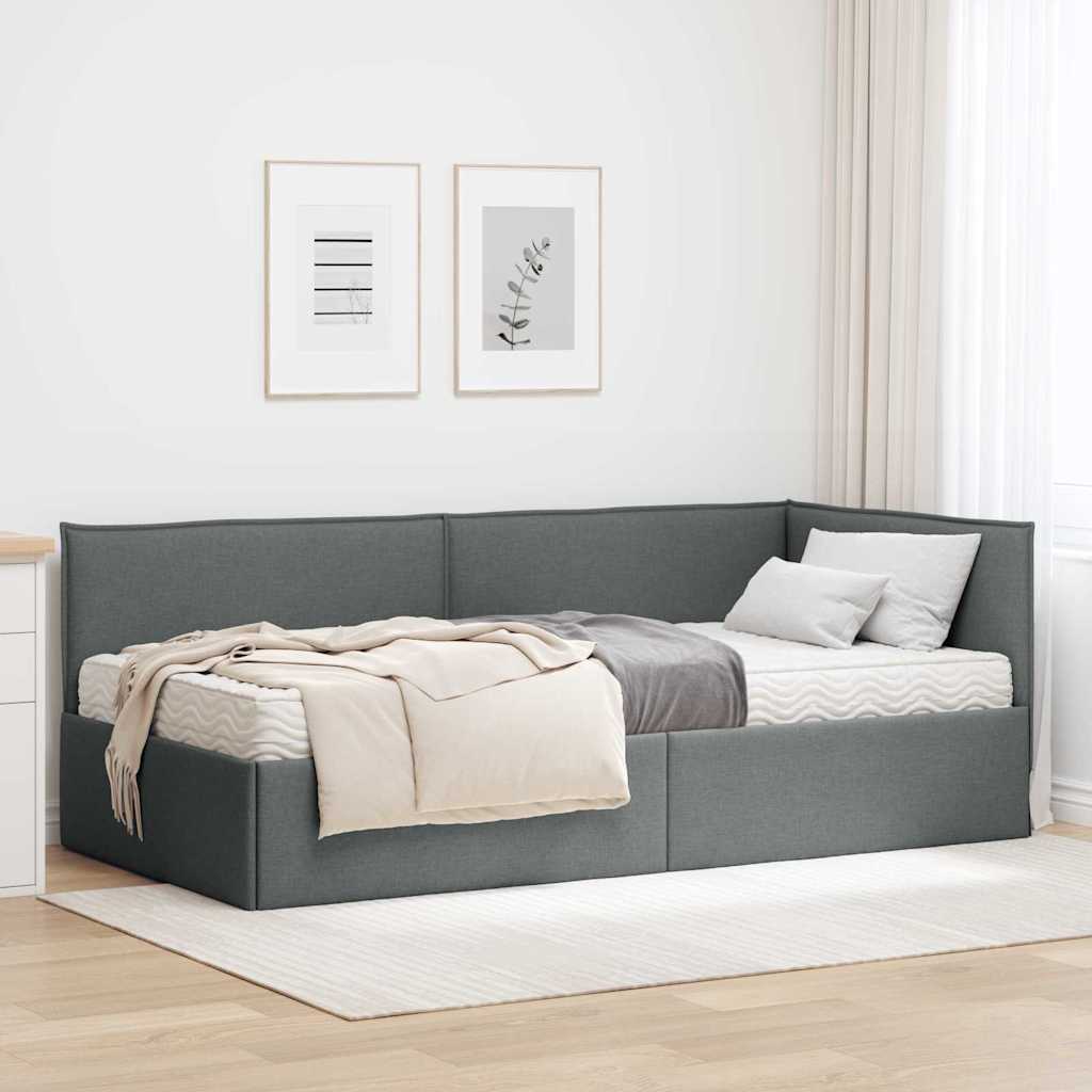 vidaXL Estructura de Cama Esquina con Colchón 2 uds. Gris oscuro