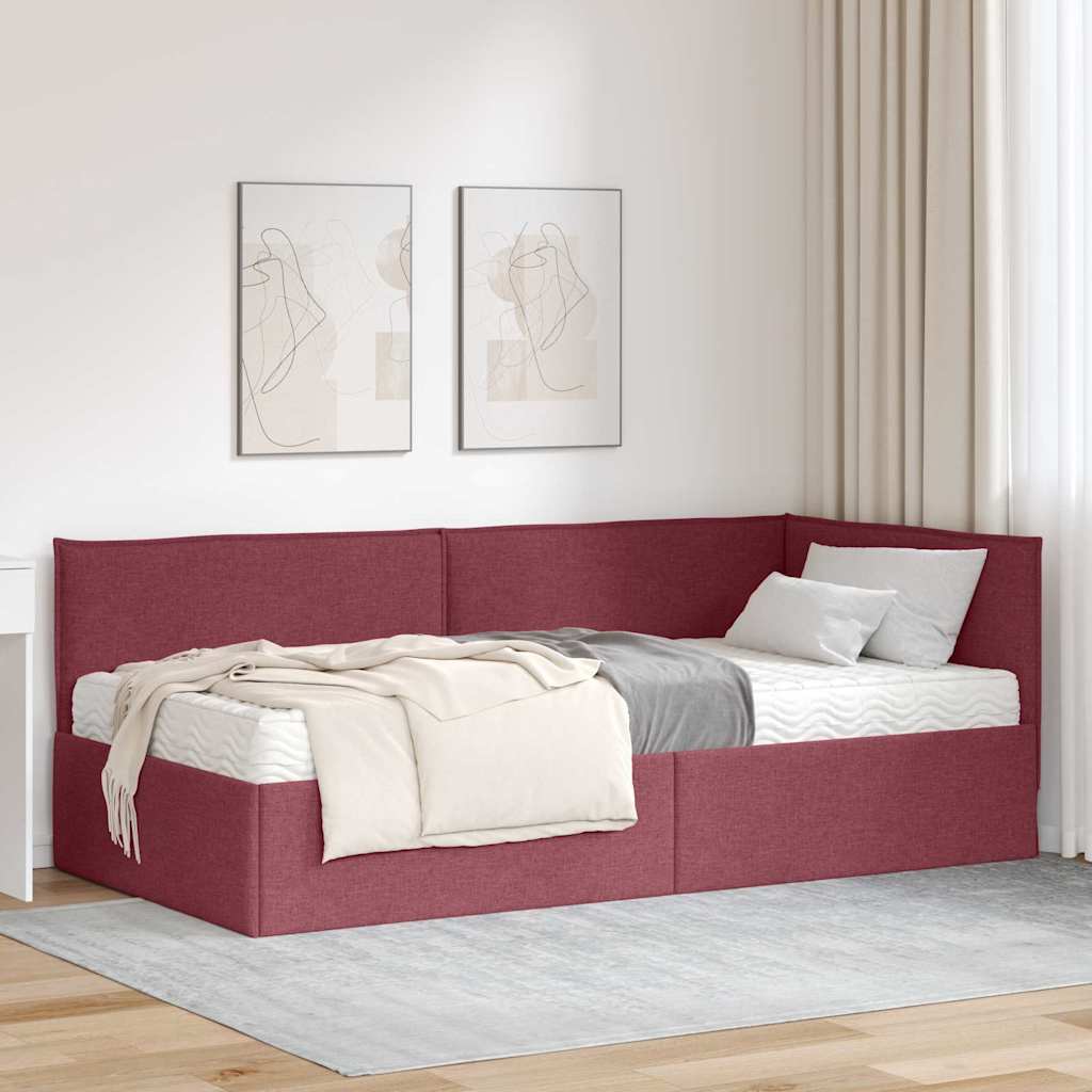 vidaXL Estructura de Cama Esquina con Colchón 2 uds. Rojo vino