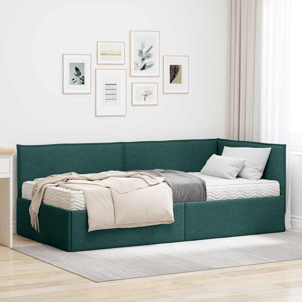 vidaXL Estructura de Cama Esquina con Colchón 2 uds. Verde oscuro