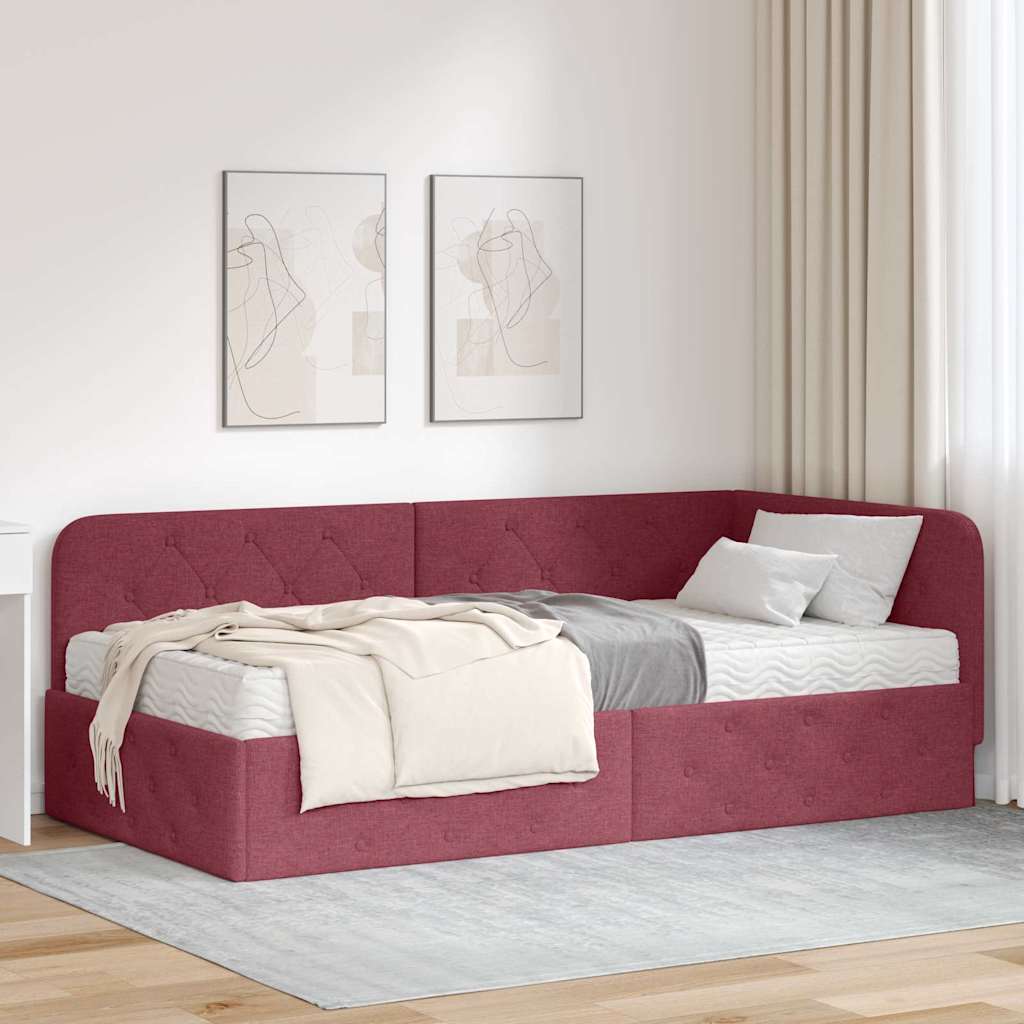vidaXL Estructura de cama en esquina Rojo vino 90 x 190 cm tela