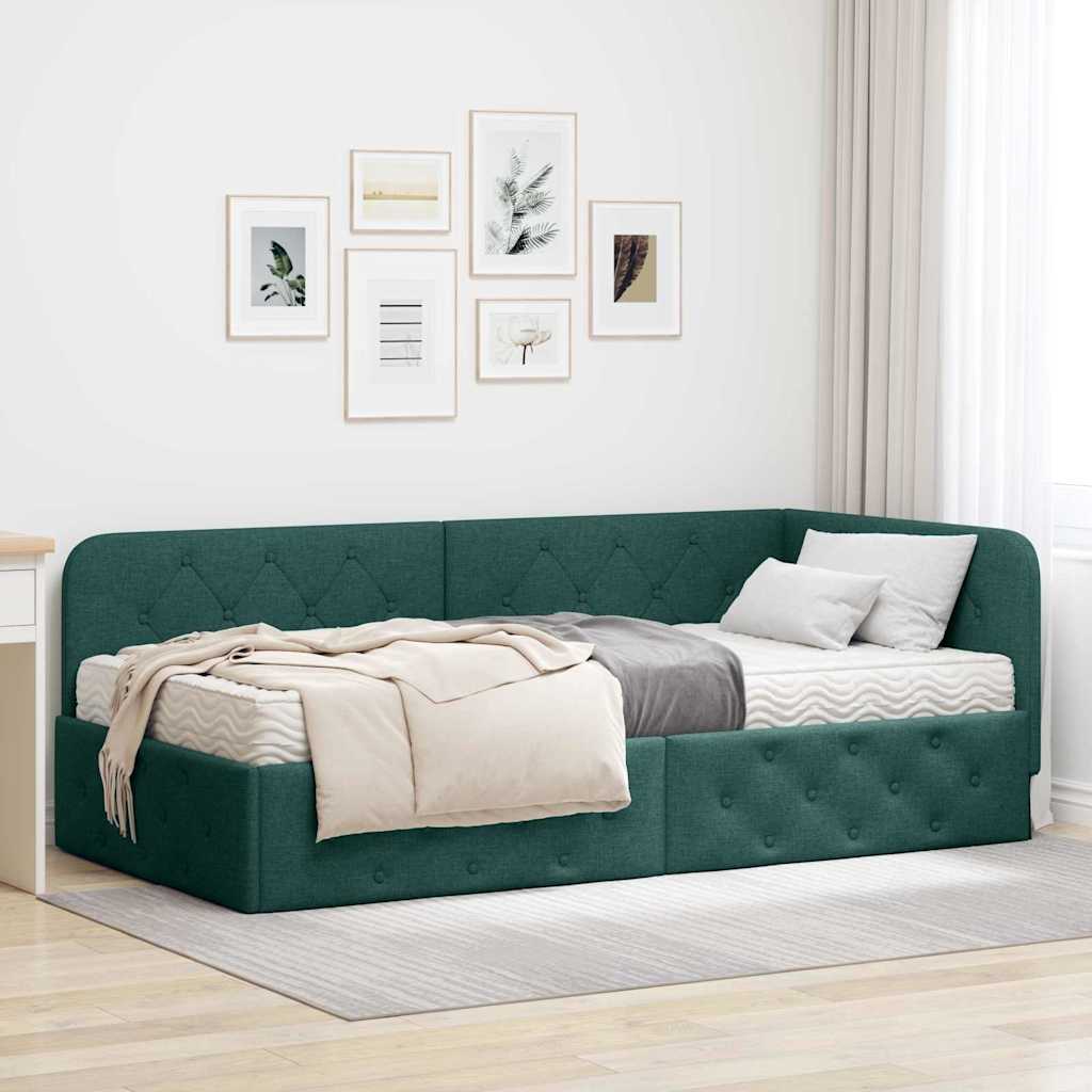 vidaXL Estructura de cama en esquina Verde oscuro 90 x 190 cm tela