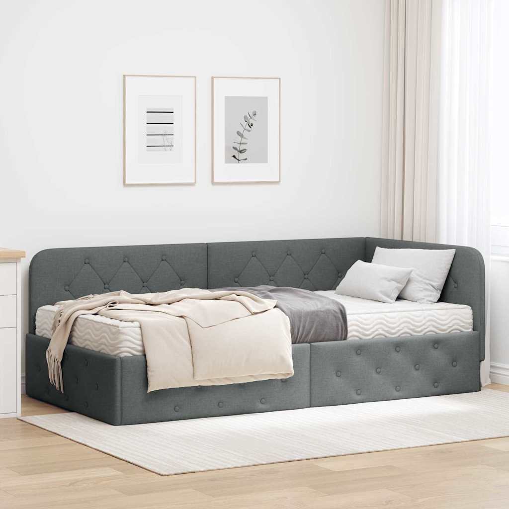 vidaXL Estructura de cama en esquina Gris oscuro 90 x 200 cm tela