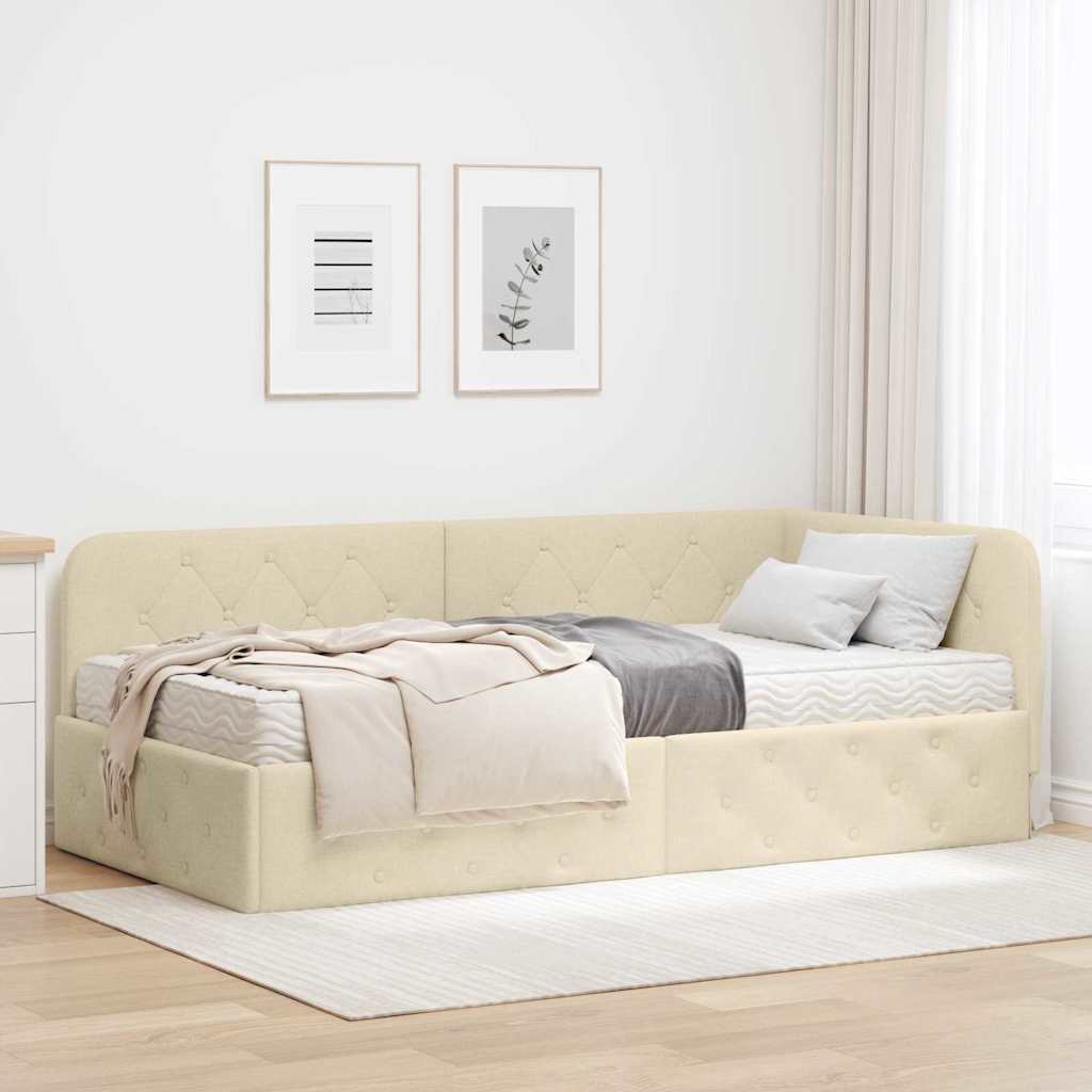 vidaXL Estructura de cama en esquina Crema 100 x 200 cm tela