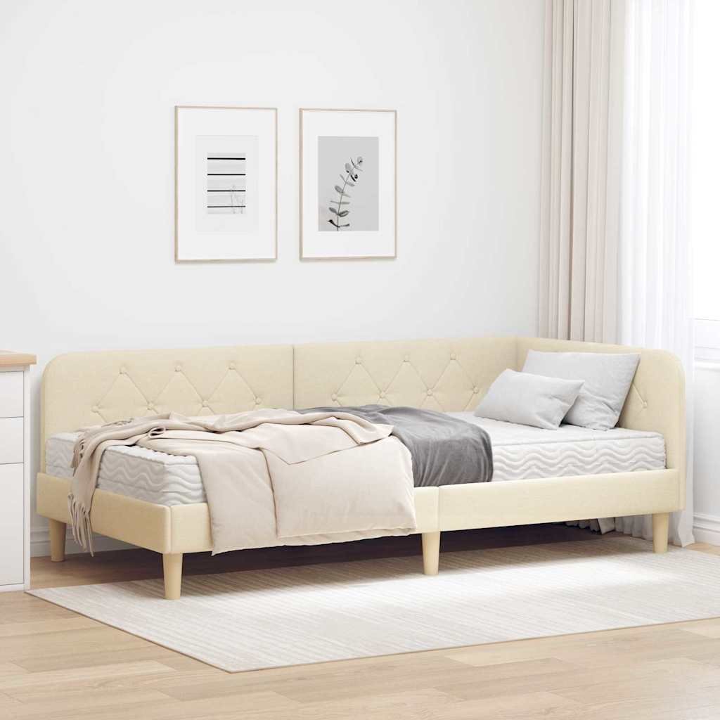 vidaXL Estructura de cama en esquina Crema 90 x 200 cm tela