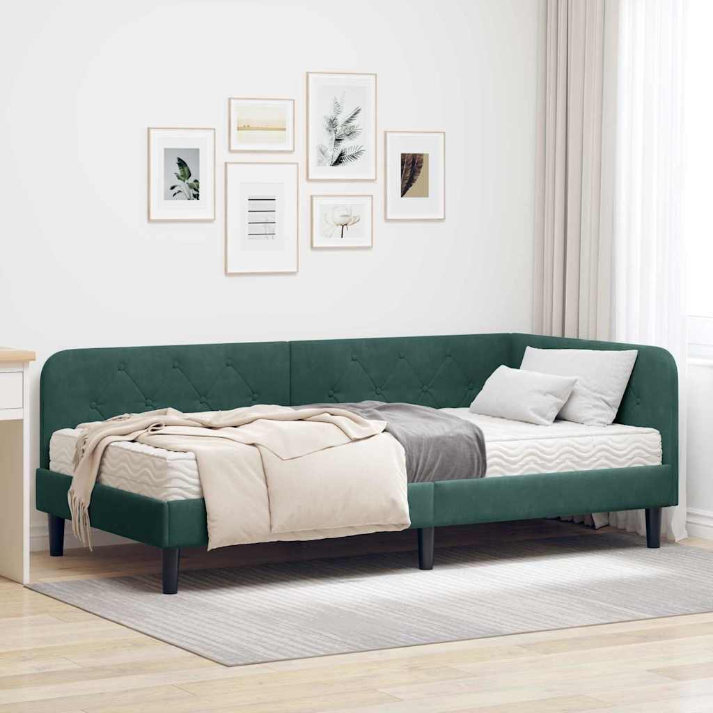 vidaXL Estructura de cama en esquina Verde oscuro 90 x 190 cm